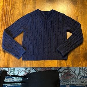 GAP Dark Blue V-Neck Cable Knit Sweater